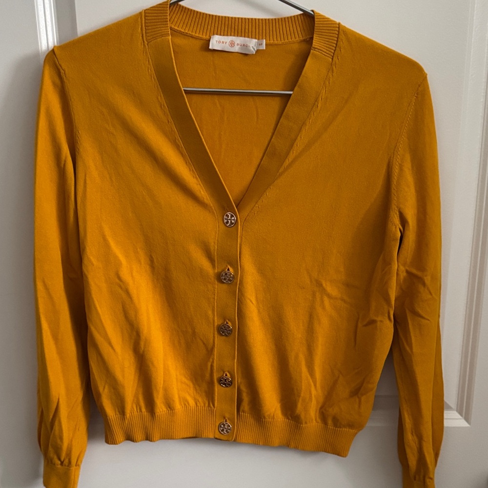 Tory Burch Cardigan.  Size Small.  Color:  Yellow Gold.